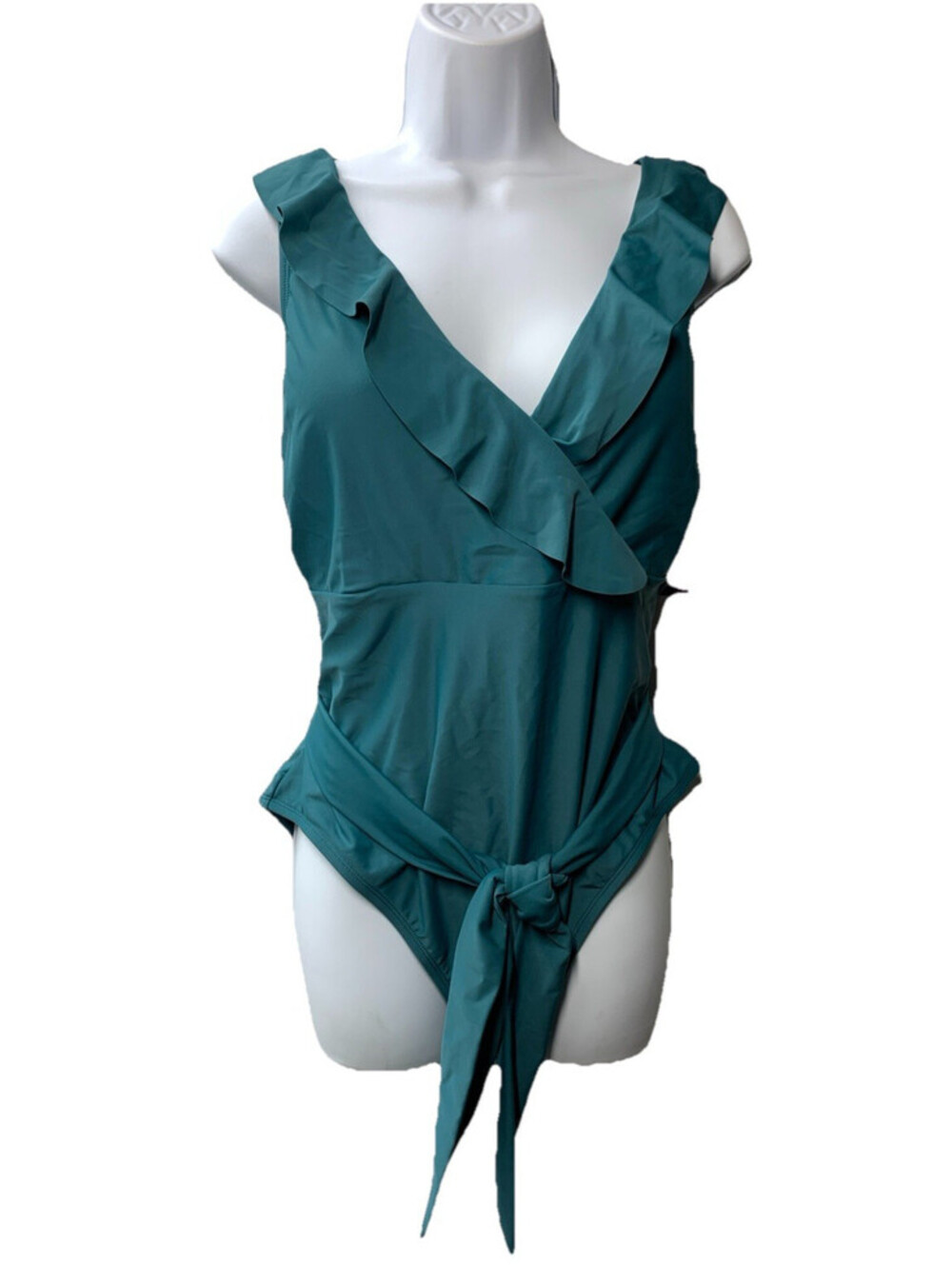 Rebecca Virtue Women's Kelly Ruffle One Piece Swimsuit Plunge Teal XXL Swimwear